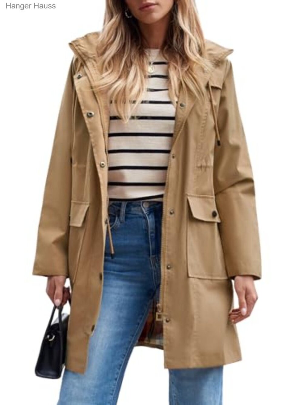 Women's Waterproof Rain Jacket Long Hooded Windbreaker Trench Coat